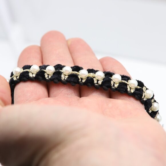 Fancy Pearl and Black lace Choker adjustable Pearl chokers (#32) - Picture 3 of 9